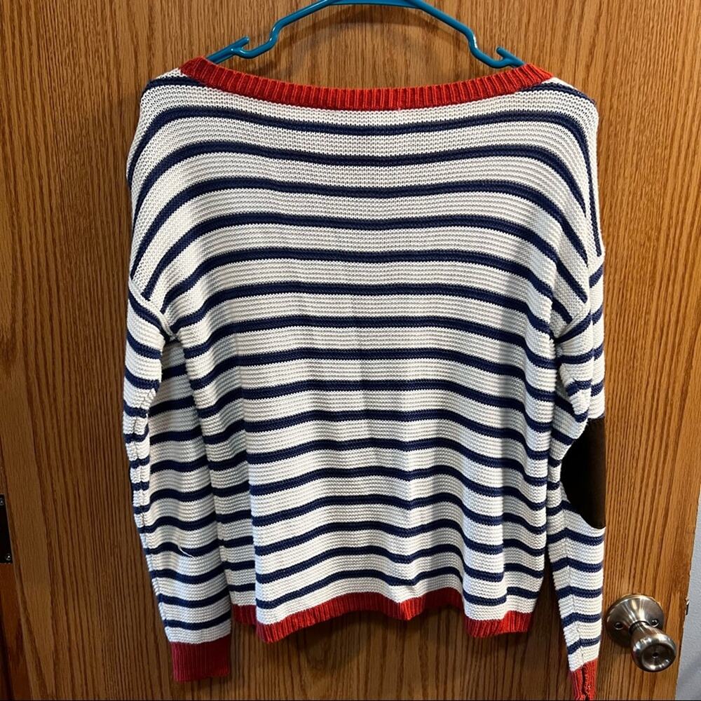 Lemon Tart Kienna Striped Nautical Knit Sweater w/ Elbow Patches Size Medium - Picture 2 of 7